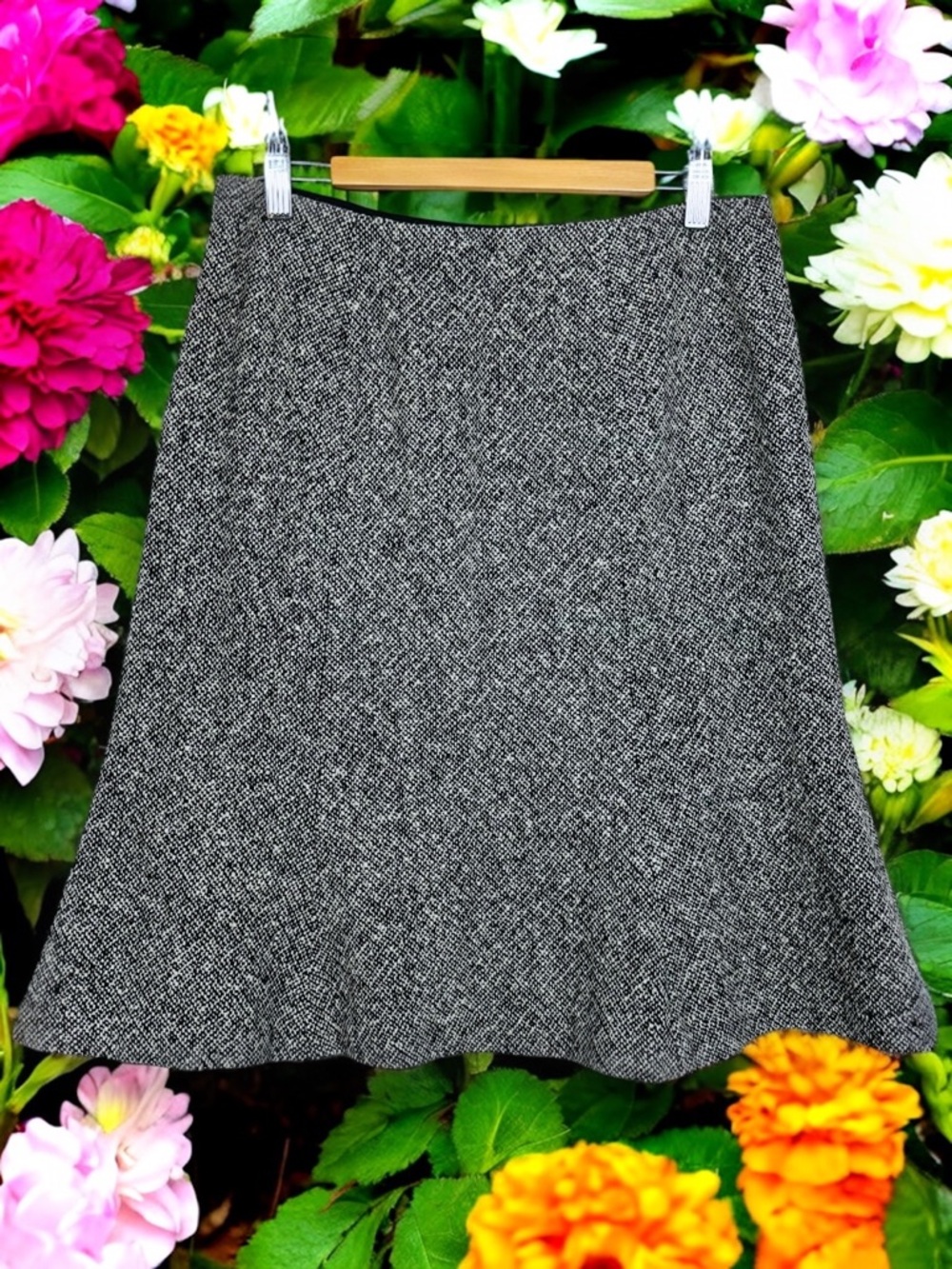 GAP Tweed Wool Blend Ruffle Flounce Trumpet Hem Flippy A Line Skirt Neutral 8